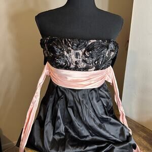 Short Black Dress with Satin Ribbon.